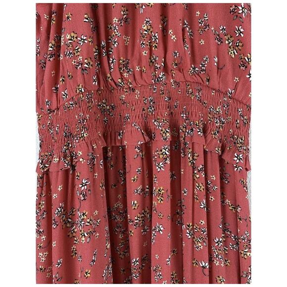 Lost & Wander Sz S Red Floral Revolve Pckts Shirred Waist Lined Maxi Dress - Picture 5 of 13